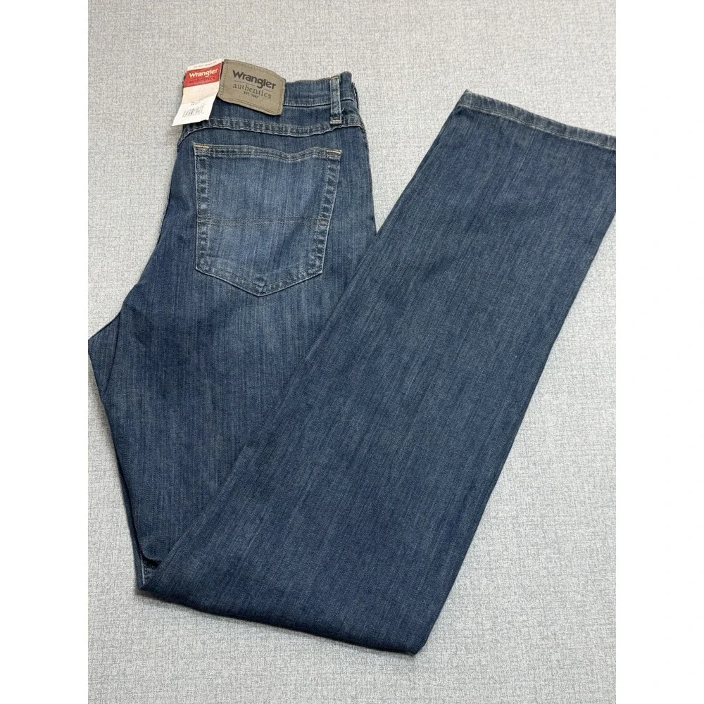 Wrangler Authentics Mens Straight Leg Jeans Dark Wash W32 L36 Denim NWT